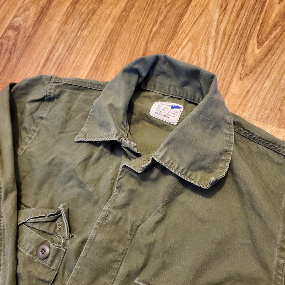 Vintage US Military Field Coat Jacket Mens XS Green Ripstop Poplin OG-107 1982